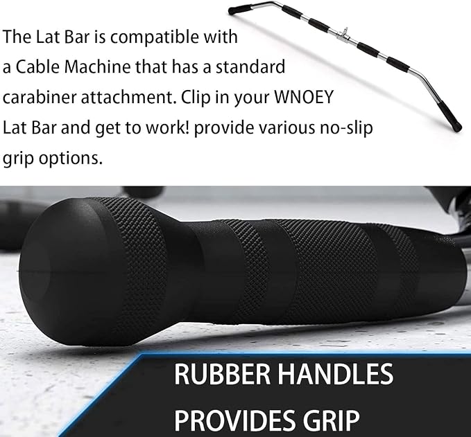 LAT Bar Cable Attachment with Rubber Handgrips, Deluxe Heavy Duty Solid Curl Bar Revolving Hanger Home Gym Cable Attachments