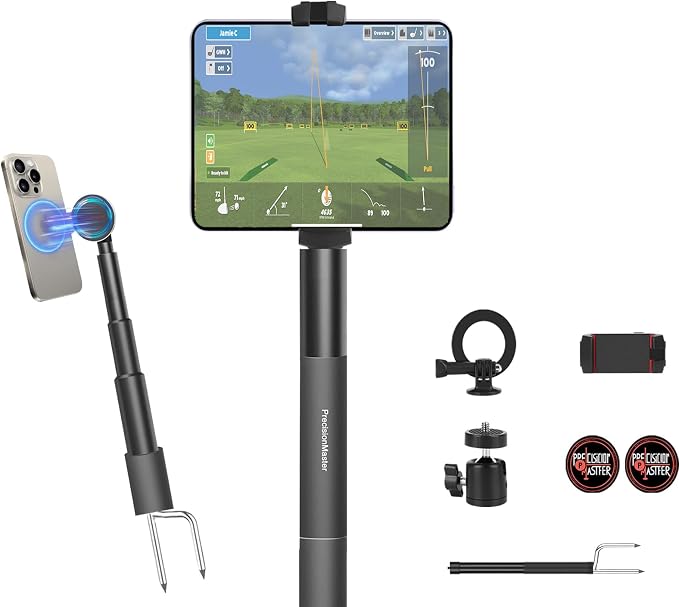Golf Monopod Stick, Record Golf Swing with Magnetic Phone Holder, Adjustable Tripod with Spike Stake Golf Accessories Golf Swing Training, Compatible with Gopro Insta, Golf Train Aids