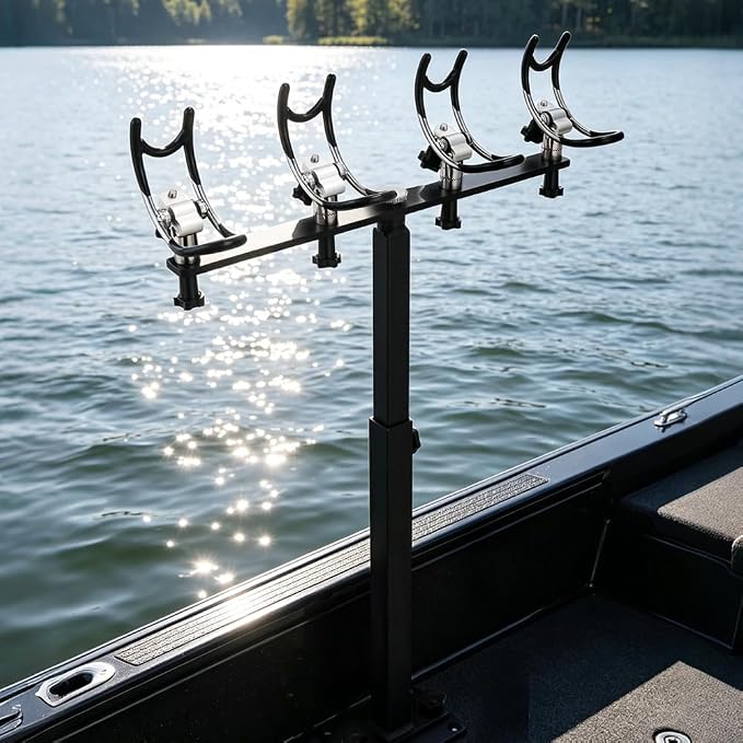 360 Degree Rotation & Adjustable Height PVC Coated Aluminum Fishing Rod Holder with Mounting Plate for Boat Yachts and More