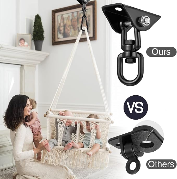 Hammock Hanging Kit, Hanging Chair Hardware with Chain 1000 lb Capacity Hammock Hooks, Heavy Duty Porch Swing Hanger, 360 Swivel Ceiling Hooks Snap for Chair, Seat, Yoga, Punching Bag, Gym (Black)