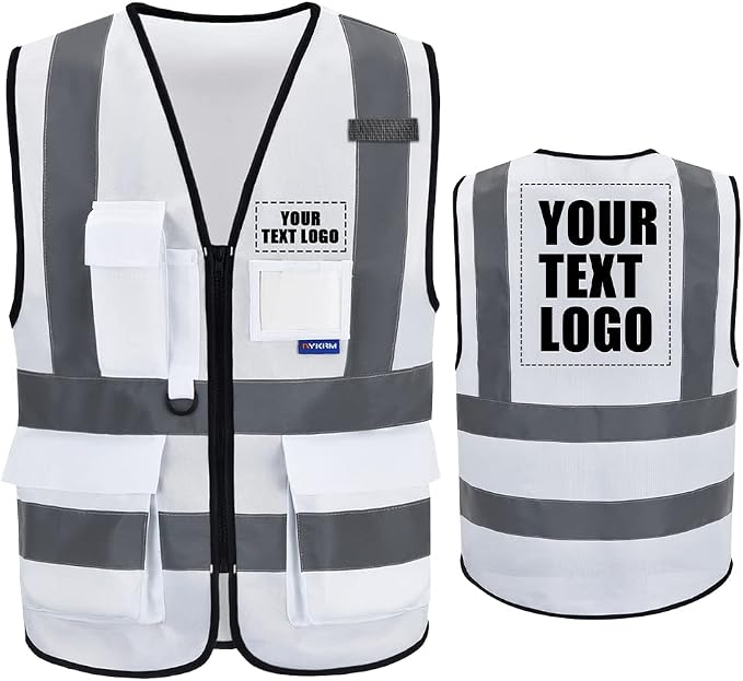 A-SAFETY XSmall White High Visibility Safety Vest with 4 Reflective Strips 7 Pockets,White X-Small