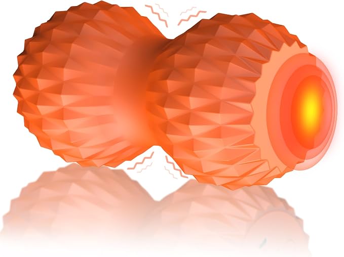 Vibrating Peanut Massage Ball, 3 Gear Heating, 5 Modes Deep Tissue Massager, Rechargeable Myofascial Release Roller for Muscle Pain Relief, Fitness, Yoga(Orange)