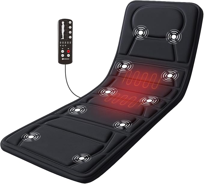 CooCoCo Massage Mat with Heat, Full Body Massage Mat with 10 Vibration Motors, Back Massager for Neck and Back, Bed Massager for Shoulder Leg, Back Massage Pad for Dad Mom, Gifts for Men Women