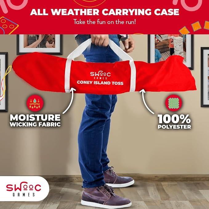 Swooc Games - Coney Island Toss™ - Arcade Style Cornhole Board Set w/Carrying Case & 15+ Games - Corn Hole Games for Adults - Kids Bean Bag Toss Game - Kids Cornhole Set w/Bags - Outdoor Yard Games