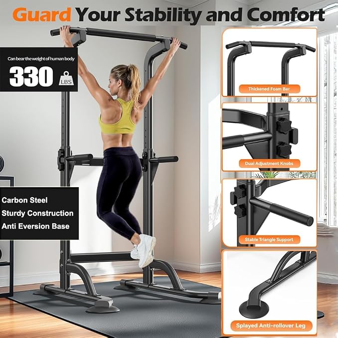 Power Tower for Home Gym, Pull Up Dip Station - Adjustable Freestanding Pull Up Bar with 300 Lbs Capacity, Heavy Duty Construction, Easy Assembly, No Wall Needed