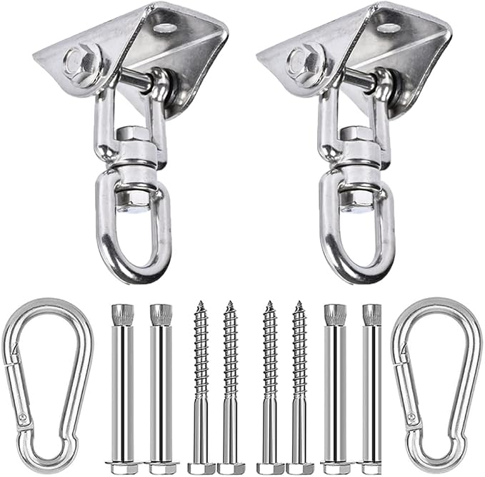 360° Swivel Swing Hangers for 1200lb Heavy Duty in 304 Stainless Steel, Swing Hook Set Fits Wood & Concrete for Yoga, Hammock, Trapeze, Boxing Sandbag Lifting Rope and Playground Suspension Equipments