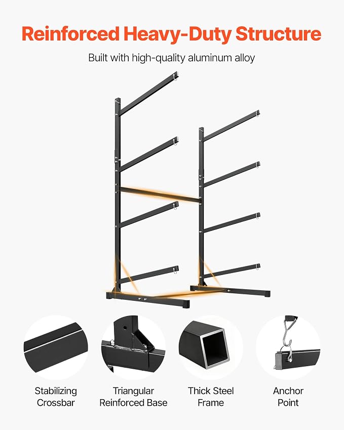 VEVOR Kayak Storage Rack, Heavy Duty Adjustable Freestanding Stand with Lockable Wheels for Indoor Outdoor Garage Shed Dock, Holder for Canoe, SUP, Surfboard & Paddleboard
