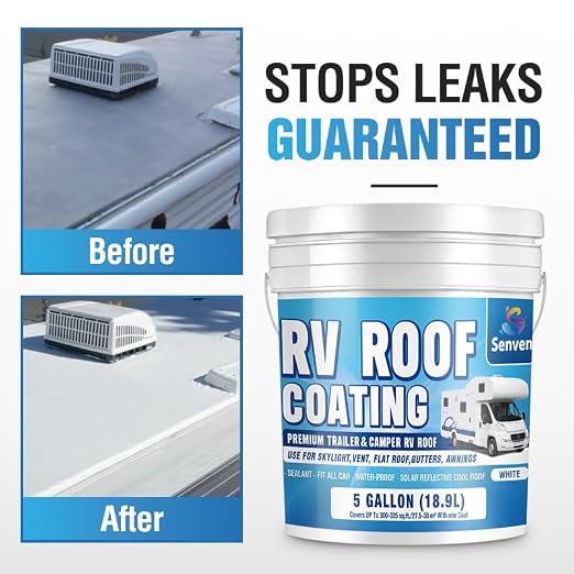 RV Roof Sealant 5 Gallon RV Roof Coating RV Roof Sealant White Waterproof Solar Reflective & Leak Repair for Trailers Campers Motorhomes