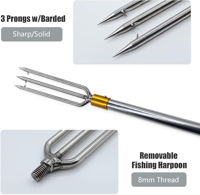 Dutiplus Telescopic Fish Gaff with 1~5 Teeth Assorted harpoons Barbed, Sea and Ice Fishing Spear Gig for Hunting Fish Frog Mole
