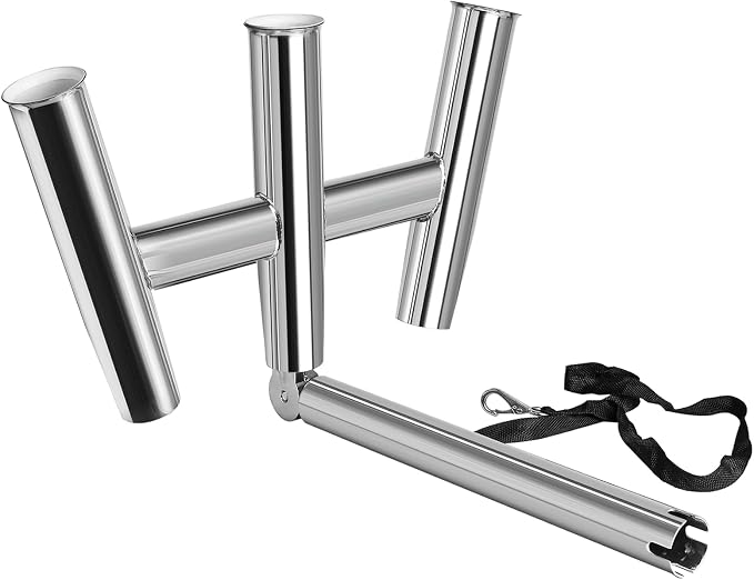NovelBee 3 Tube Fishing Rod Holders,Polished Stainless Steel Trident Outrigger Stylish Rod Holder,Adjustable Kite Fishing Mount 3-Rod Holder