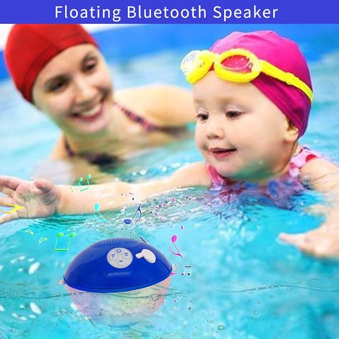 Bluetooth Pool Speaker with Colorful Light, Portable Floating Pool Speaker IP68 Waterproof,Built-in Mic, Floatable Crystal Clear Sound Wireless Bluetooth Hot Tub Speakers for Pools Spa Outdoor