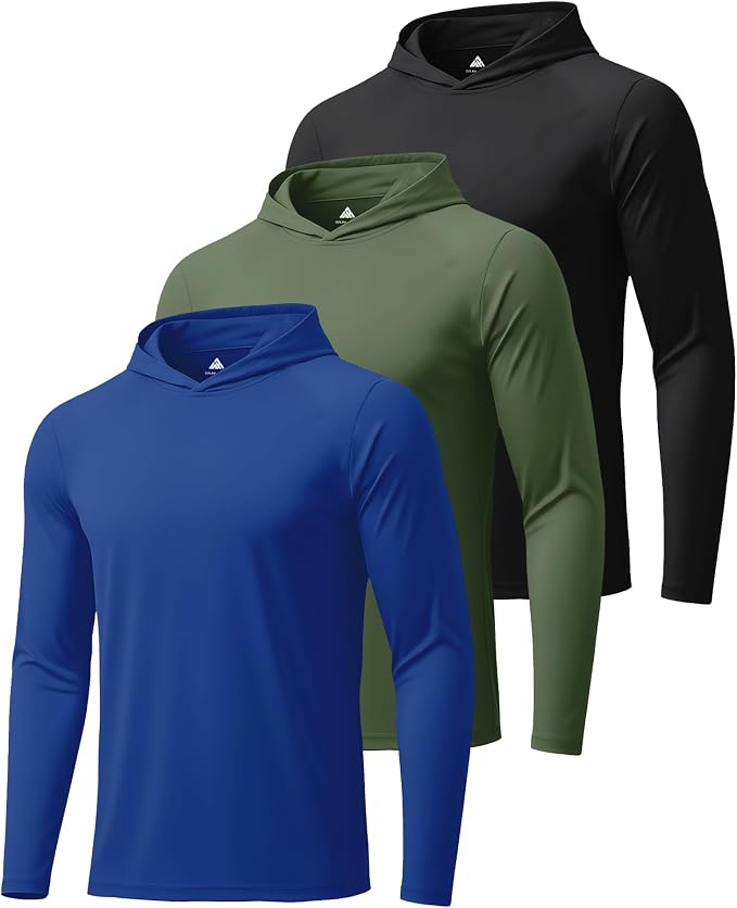 ZITY 3 Pack Men's UPF 50+ Sun Protection Hoodie Shirt Long Sleeve Shirt Fishing Shirts for Men Lightweight Rash Guard