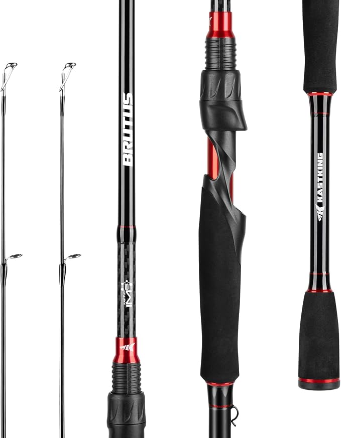 KastKing Brutus Spinning Rods & Casting Fishing Rods, IM6 Graphite Blanks, 2-Piece Rods with Extra Tip Section, PTS Power Transition System, No-Slip Grip, Hook Keeper