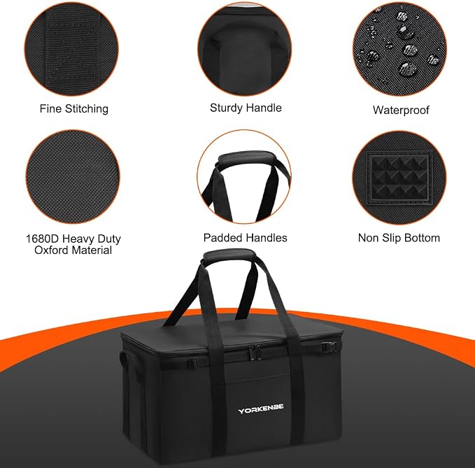 Camping Organizer, 1680D Heavy Duty Waterproof Camping Storage for Camping Cooking Utensils and Camping Cookware, with Hard Bottom, Camping Bag with Zippered Lid for RV, Hiking