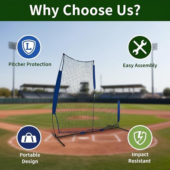 Baseball Softball L-Screen – 7x7FT Portable Pitching Net with Carrying Bag | Pitcher Protection for Training & Games | Youth & Adult Practice