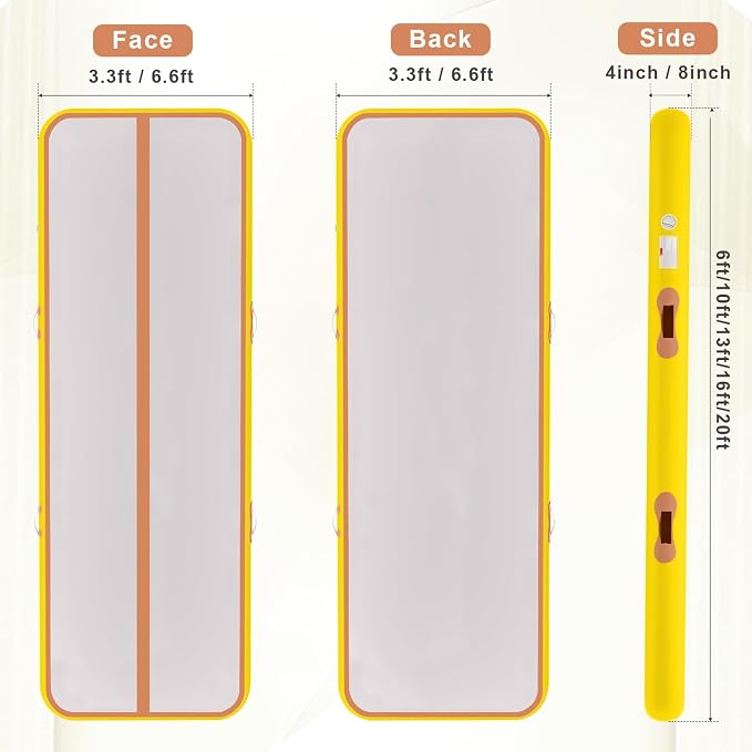 Inflatable Air Gymnastics Mat Tumble Track, 6.6/10/13/16/20ft Tumbling Mat Air Tumbling Track, Air Training Mat with Air Pump for Home/Water Fun/Gym/Yoga/Training/Cheerleading