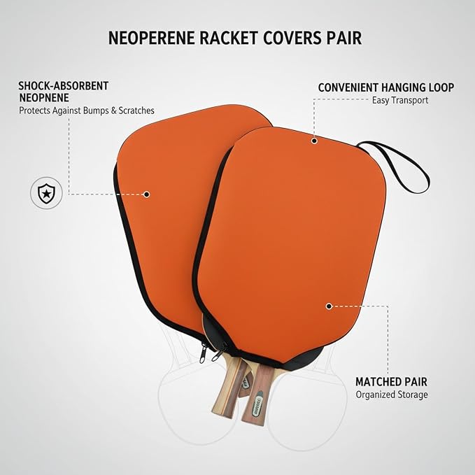 2-Pack Neoprene Racket Covers for Table Tennis & Badminton, Protective Storage Sleeves with Hanging Loop, Scratch-Resistant Paddle Cases
