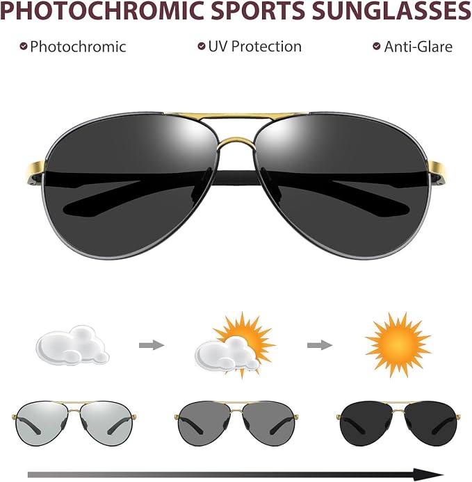 Polarized Photochromic Sports Sunglasses for Men UV-Protection Day & Night Driving Glasses - Al-Mg Metal Ultralight