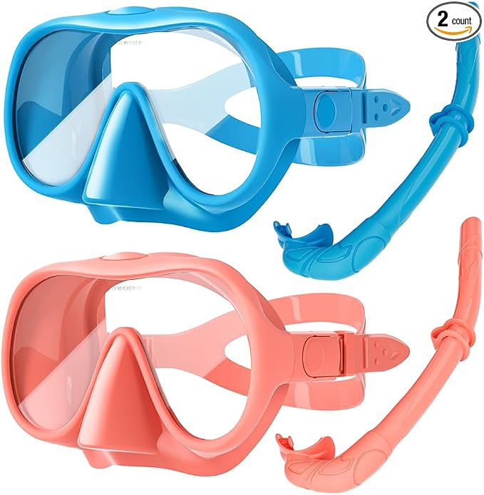 2 Sets Snorkeling Gear for Adults, Snorkel Set Adult Panoramic View, Anti-Leak Anti-Fog Scuba Diving Mask with Mesh Bag, for Portable Professional Diving Snorkeling Set