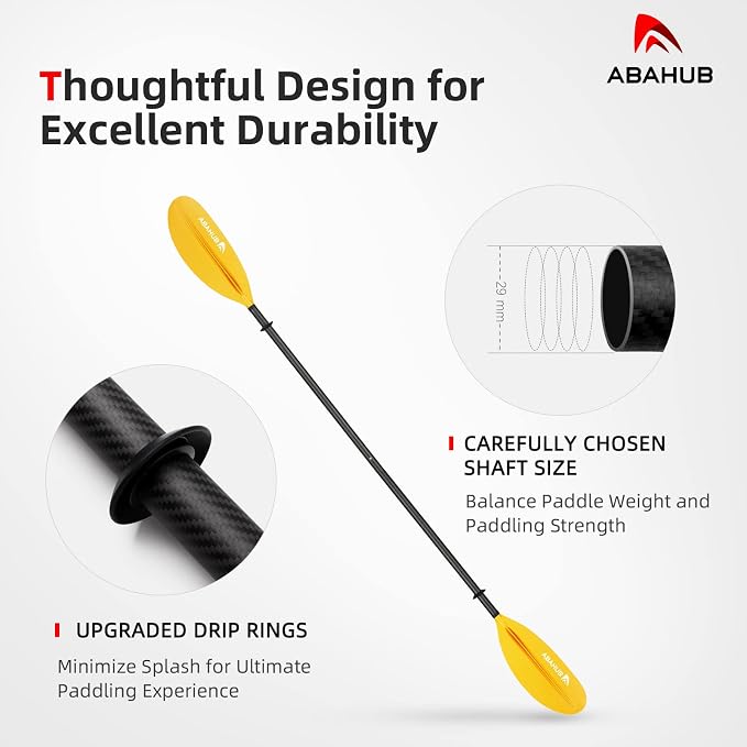 Abahub 1 x Carbon Kayak Paddles, 90.5 Inches Kayaking Oars for Boating, Canoeing with Free Paddle Leash, Carbon Fiber Shaft Black/Blue/Green/Orange/Yellow/White/Red Plastic Blades