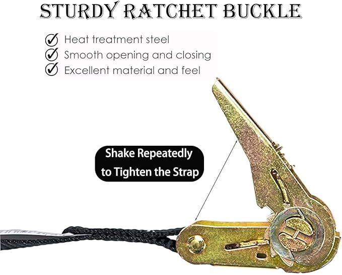 Small Ratchet Strap,Heavy Duty Endless Ratchet Tie Down Straps,NO Hook Nylon Black Tie Down Straps for Motorcycles, Kayak