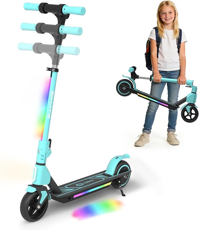 SIMATE Electric Scooter for Kids Ages 6-14, 3 Adjustable Heights 34"/37"/39", LED Display & Colorful Lights, Foldable Kids Electric Scooter, 8.7 MPH Safe Speed, Gifts for Boys Girls