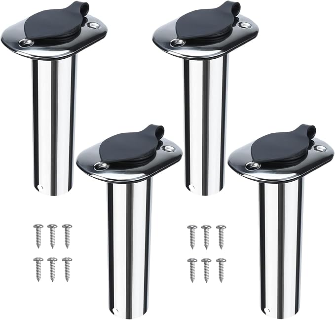 NovelBee 4pcs Boat Fishing Rod Holders,Stainless Steel Fishing Rod Rack Flush Mount withCap,Liner,Gasket (90 Degree Rod Holder)