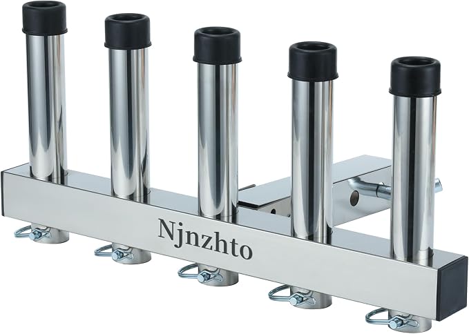 Njnzhto Stainless Steel Hitch Fishing Rod Holder,Hitch Mount Rod Holder,One Piece Welding, with Buffer Foam,5 Link Tube for 2" Hitch Receivers with Anti Drop Quick Release Pin,Rod Rack for Hitch