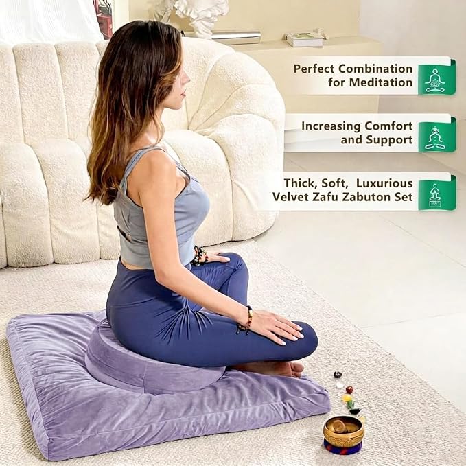 Hihealer Meditation Cushion, Traditional Tibetan Meditation Pillow Velvet Cover - Large Floor Cushion Seating for Adults - Yoga Buckwheat Bolster for Women、Moms