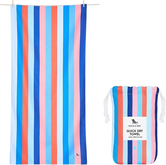Dock & Bay Beach Towel - Quick Dry, Sand Free - Compact, Lightweight - 100% Recycled - Includes Bag - Ocean Pavilion - Extra Large (200x90cm, 78x35)