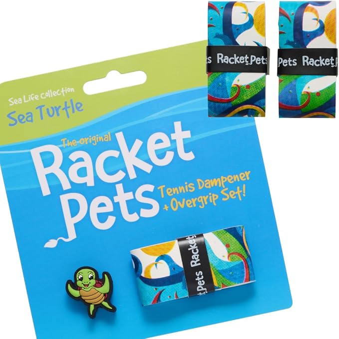 Racket Pets Kids Tennis Racket Dampener & Matching Overgrip Tape, Performance Shock Absorbing Dampener for Tennis Racket & Fun Animal Print Tennis Wrap Grip Tape