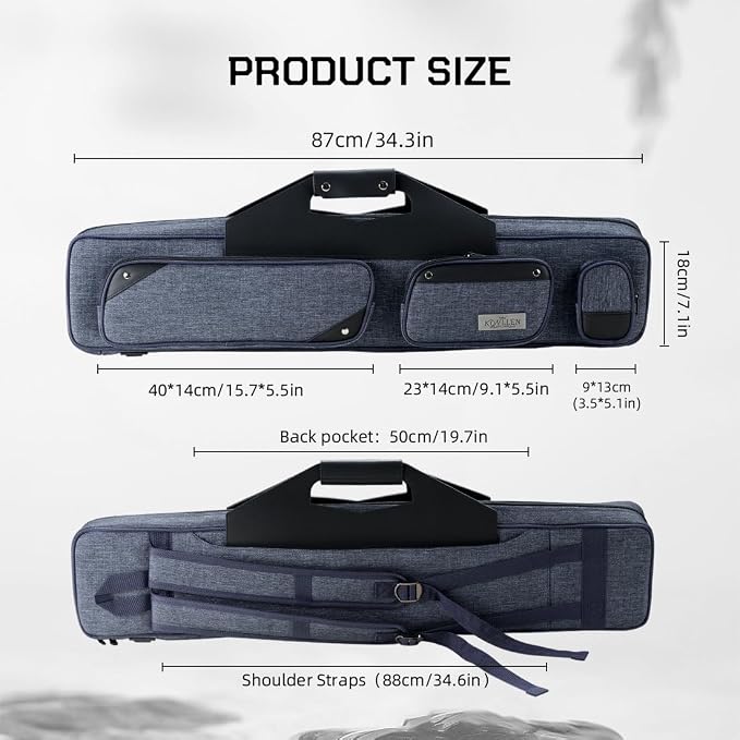 KONLLEN Pool Cue Case 3x4 Oxford Pool Stick Case Holds 3 Butts and 4 Shafts Billiard Sitck Large Capacity Carrying Cases with Multi-Pocket Pool Cue Accessories