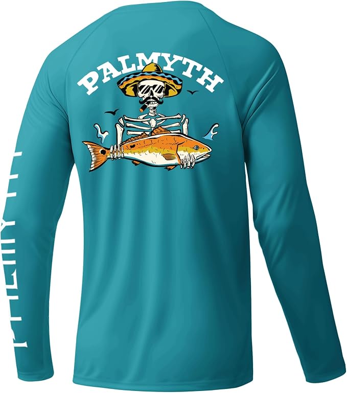 Palmyth Fishing Shirts for Men Long Sleeve UPF 50+ T Shirt Sun Protection | Quick Dry, Sun Protection, Myth-Cool Fabric, Fish Print, Moisture Wicking, Stretchy, Breathable, Fishing,Boating,Outdoor Wear