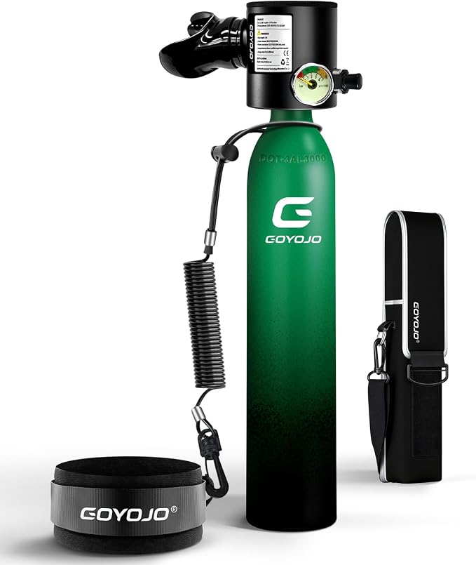 GOYOJO Mini Scuba Tank with DOT Certified, Portable Scuba Diving Kit with Optional Snorkel Mask Combo, Refillable Emergency Backup Pony Bottle for Snorkeling, Underwater Breathing, Training