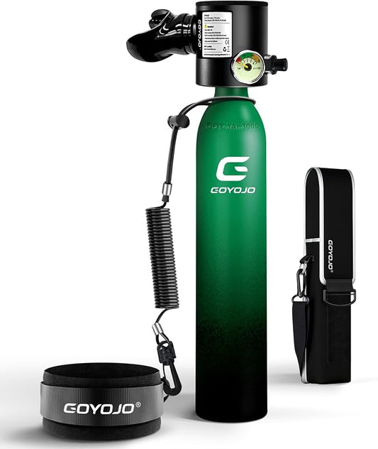 GOYOJO Mini Scuba Tank with DOT Certified, Portable Scuba Diving Kit with Optional Snorkel Mask Combo, Refillable Emergency Backup Pony Bottle for Snorkeling, Underwater Breathing, Training