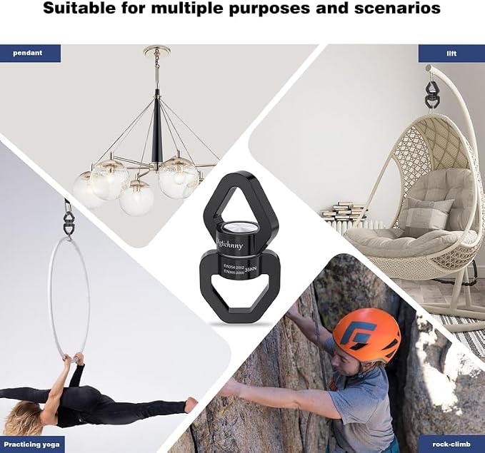 2 Pack Swing Swivel Hook, 35KN Aluminium Alloy Swing Swivel Heavy Duty, Swing Spinner For Children's Swing,Aerial Yoga,Web Tree Swing,Hanging Hammock Indoor Outdoor(Black with 4 Carabiners)