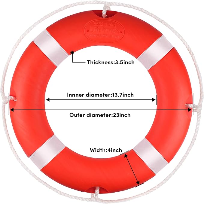 Life Ring 23"/28" Boat Safety Throw Buoy with Reflective Tape & Grab Lines - Orange Life Rings for Boats,Includes Water Floating Saving Rope