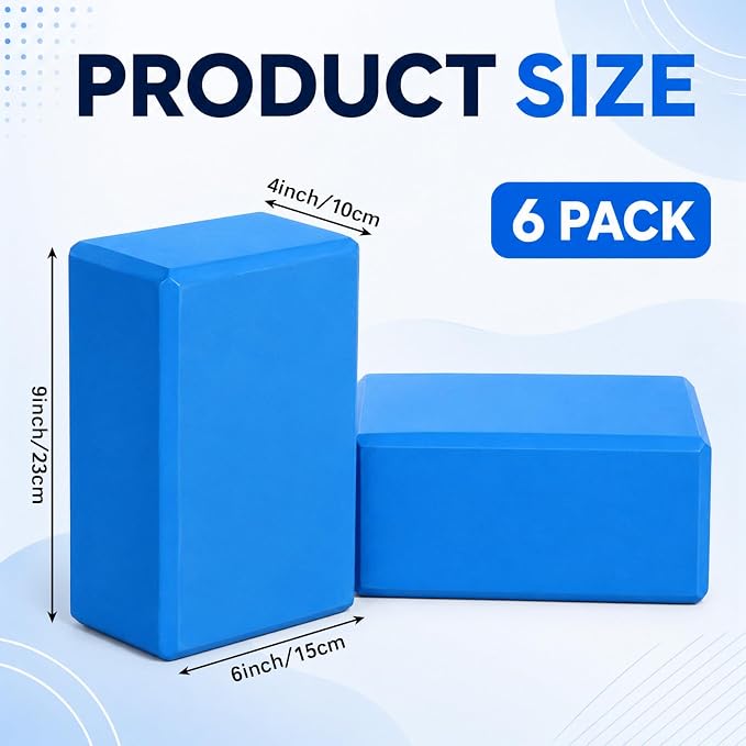 Wettarn 6 Pack Yoga Blocks 9 x 6 x 4 Inch EVA Foam Lightweight Non Slip Yoga Props for Pilates Stretching Meditation