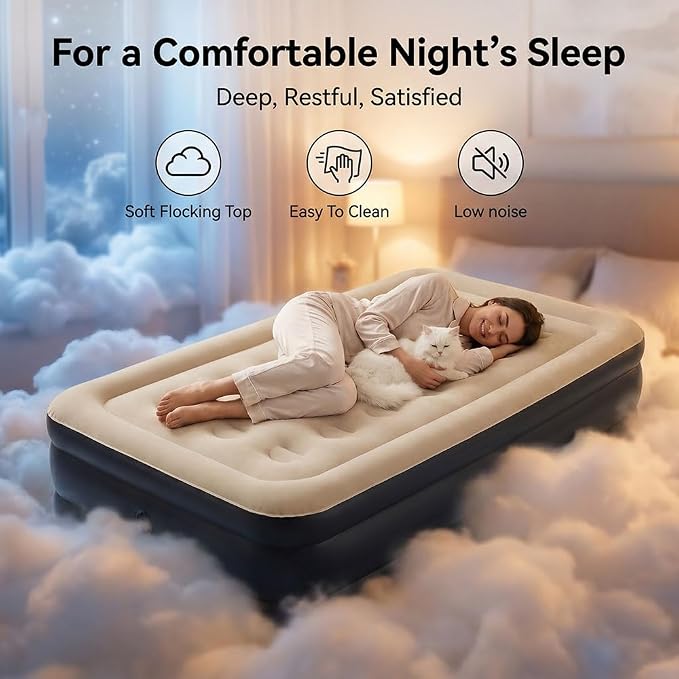 SENNOUL Twin Air Mattress with Built-in Pump,Fast & Easy Inflation/Deflation Inflatable Mattress, Foldable Blow Up Mattress with Storage Bag, Inflatable Bed for Home, Camping & Guests,18"/550lbs Max