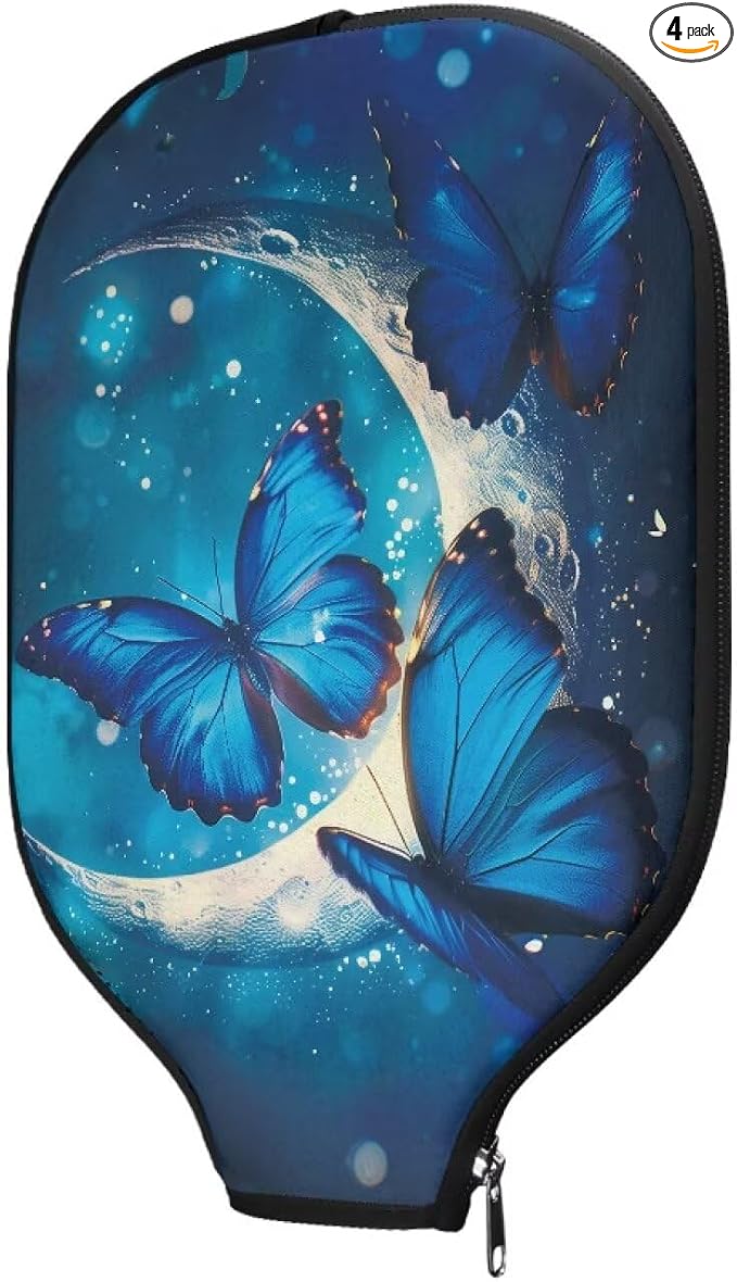 Butterfly Moon Neoprene Pickleball Paddle Covers Only Racquet Cover Pickle Ball Storage Bag Set of 4 Compatible with Most Usapa Standard Pickleball Case for Pandles Women Men