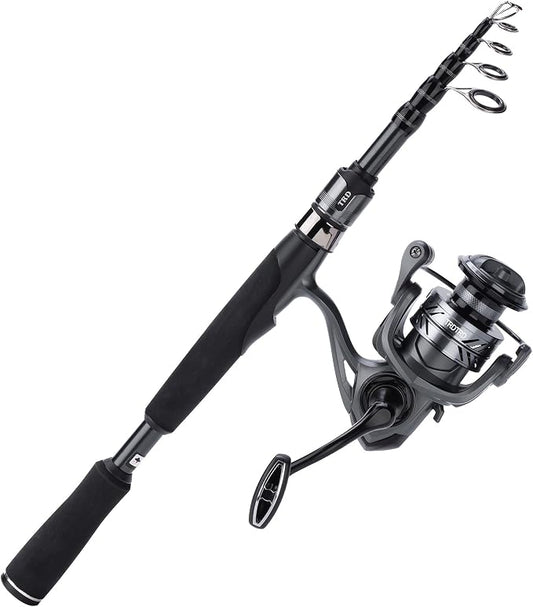 Fishing Rod and Reel Combo Kit—Telescopic Fishing Rod, Collapsible Fishing Rod, Portable Fishing Set w/Tackle Box, Lures & Bag, 4.2oz Carbon Fiber, 5.2:1 Anti-Twist Reel, Freshwater/Light Saltwater