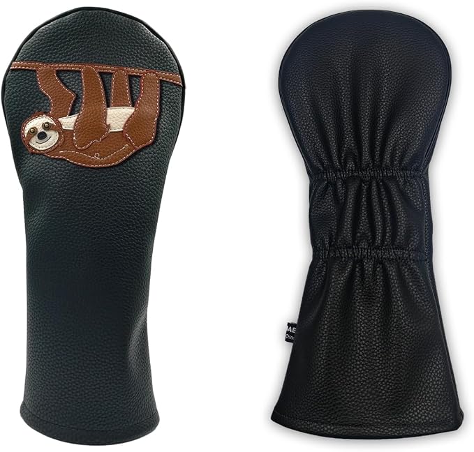 Sloth PU Leather Golf Club Covers Driver Headcovers Fairway Woods Hybrid Protector with Interchangeable Number Tag