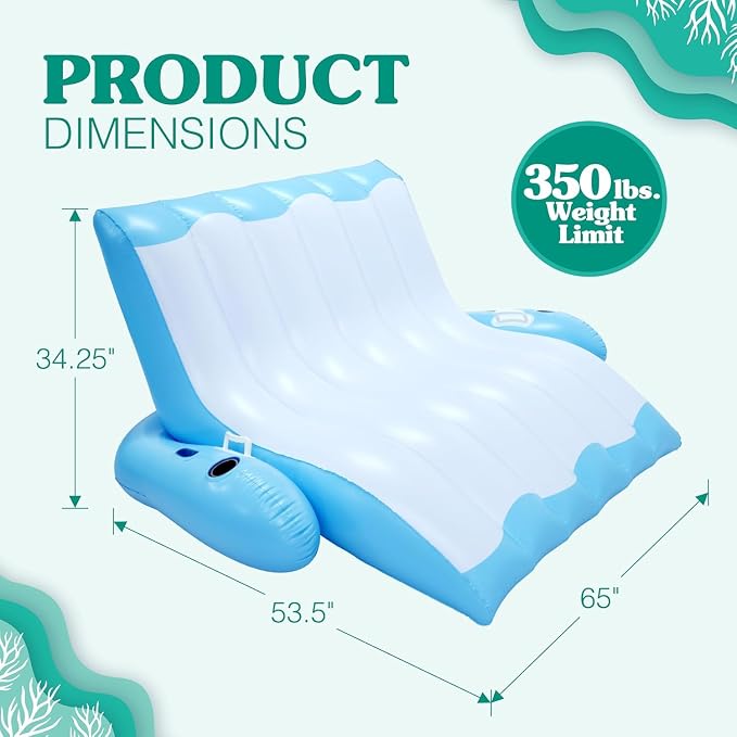 4E's Novelty Two Person Inflatable Pool Recliner Adult Pool Lounger Float with Cup Holder - Heavy Duty Lounger for Adults Floating Recliner Blow Up Floaties Water Floaty Lake Beach Tanning Float