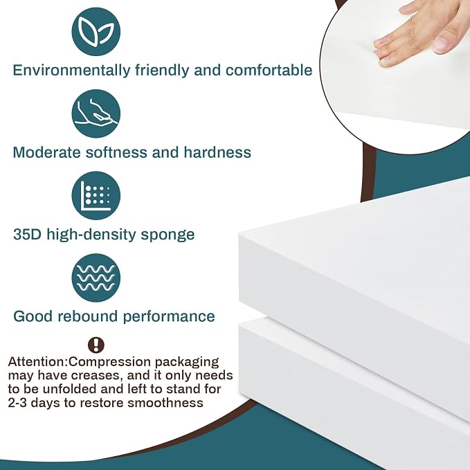 Frienda 2 Pack 4" X 20" X 20"Upholstery High Density Foam Cushion Replacement Square Cut to Size Foam Couch for Chair Couches Padding Shipping Packing DIY Cosplay Projects(White)