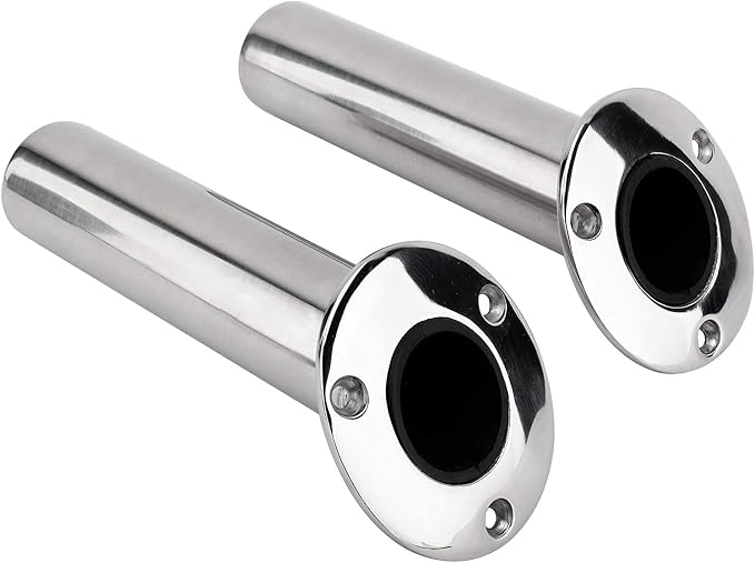 YaeMarine 4-Pack Heavy Duty Stainless Steel 316 Deluxe Rod Holders with Drain, Flush Mount Fishing Rod Pole Holders, 30 Degree /15 Degree/90 Degree