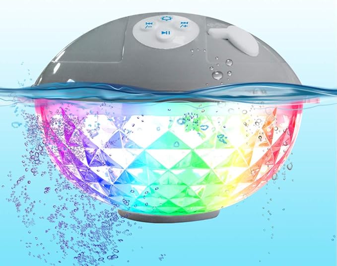 Floating Pool Speakers with Colorful Lights, IP68 Waterproof Bluetooth Speaker for Pool, Crystal Clear Sound Hot Tub Speaker for Pool, Spa and Outdoor