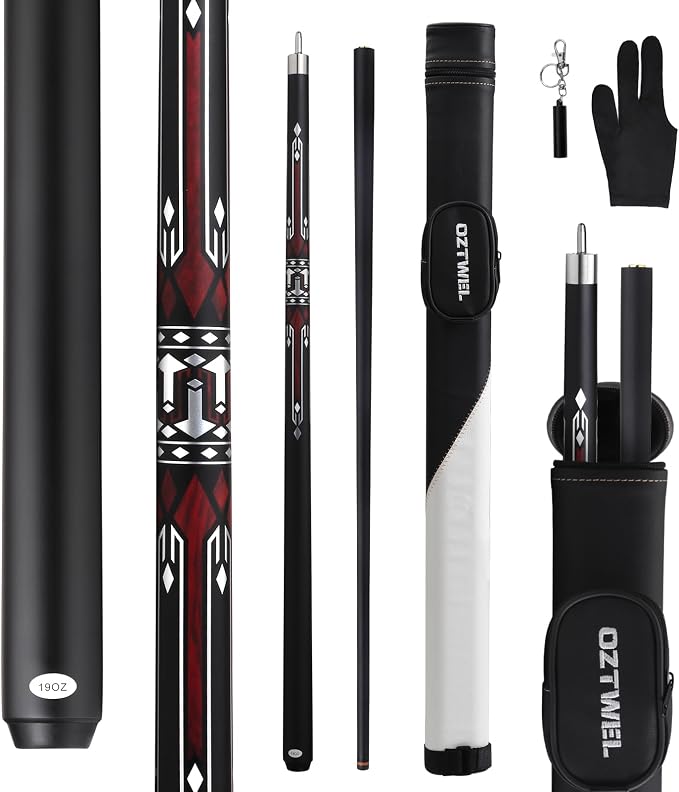 Pool Cue Stick with Case, 13mm Glass Fiber Pool Cue Stick, Pool Cue Kit, Billiard Cue Stick with Case, 58" Professional Billiards Low Deflections Cue Stick with Gloves, Aerator, 19 Oz