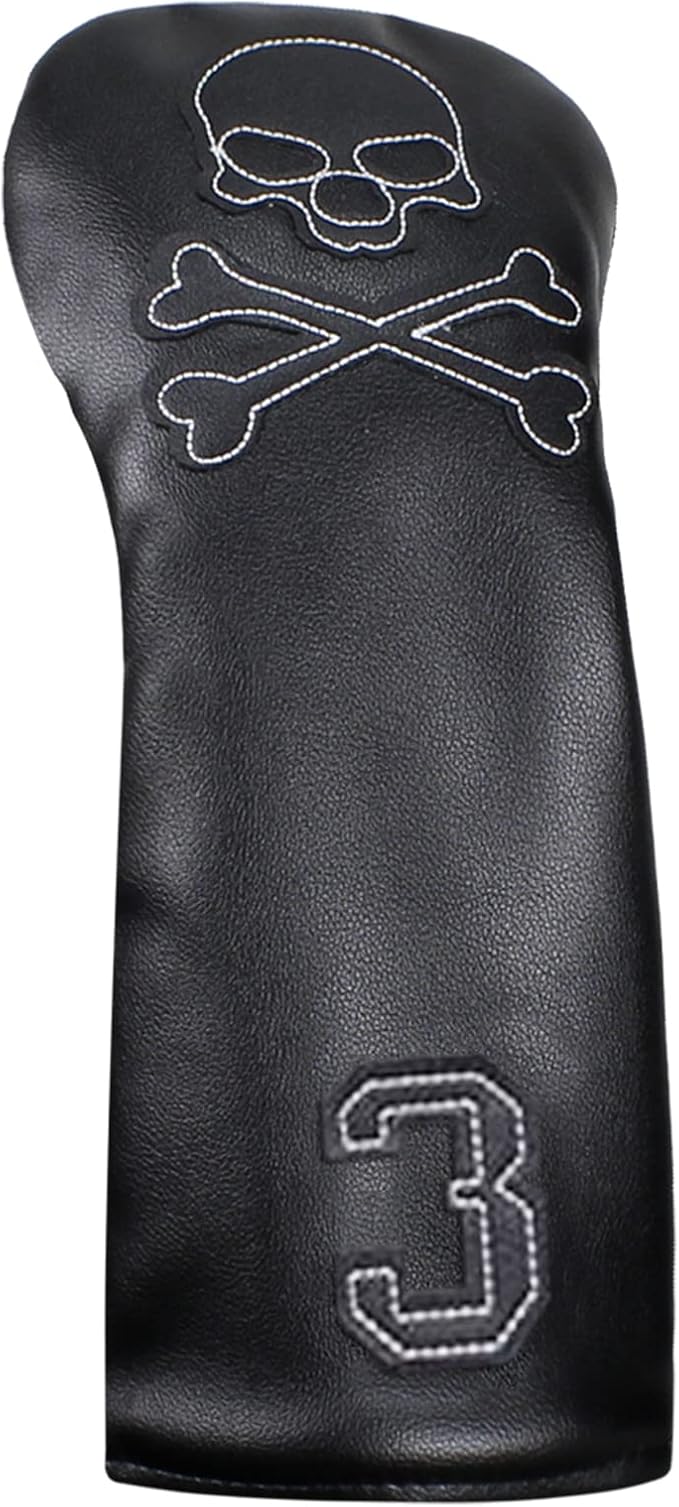 Scott Edward Skull Golf Woods Headcovers Covers for Driver Fairway 1 3 5 H Clubs Set Heads PU Leather Unisex Black Brown