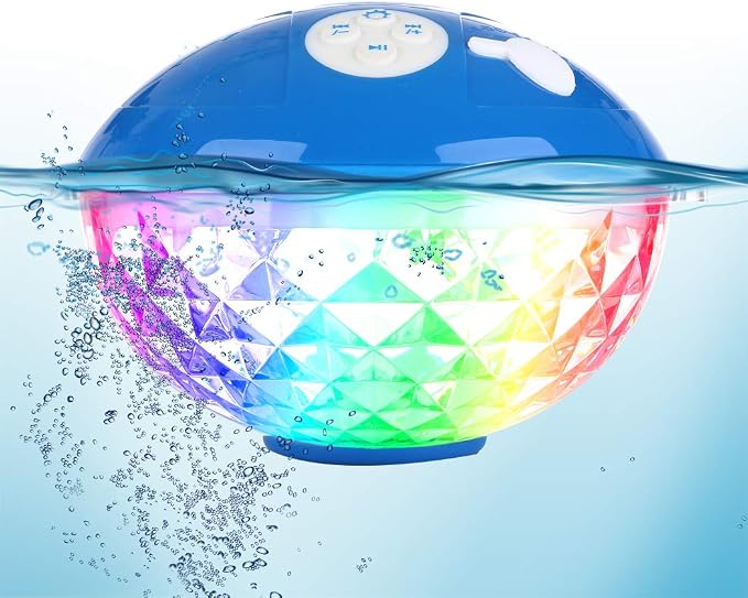 Bluetooth Pool Speaker with Colorful Light, Portable Floating Pool Speaker IP68 Waterproof,Built-in Mic, Floatable Crystal Clear Sound Wireless Bluetooth Hot Tub Speakers for Pools Spa Outdoor