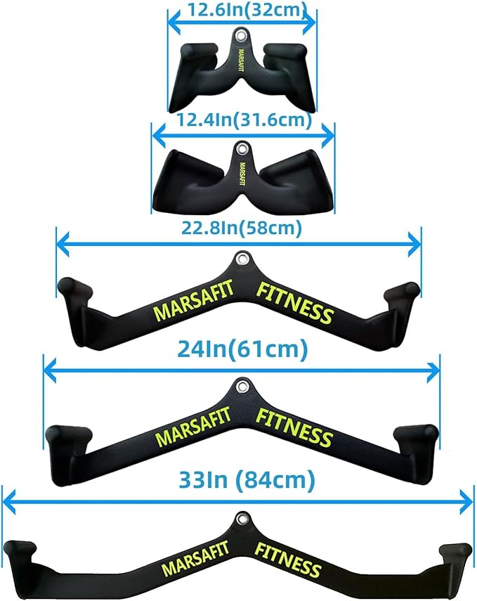 MARSAFIT Home Gym Fitness Rowing T-bar V-bar Pulley Cable Machine Attachment, Bicep Curl Tricep LAT pulldown Bar Back Strength Training Handle Grips LAT Pull Down Bar for Seat Row Workout